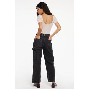 NEW! Lacausa Aiden Trouser Size 0 Black Mineral Wash Denim Jeans Mid Rise H22-2